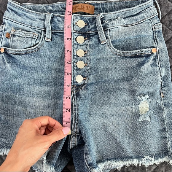 Judy Blue Shorts Women Small Cut Off Jean Button Fly Medium Wash Stretch Fitted - Picture 7 of 8